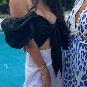 Faithfull the brand size L tie up crop top 100% linen